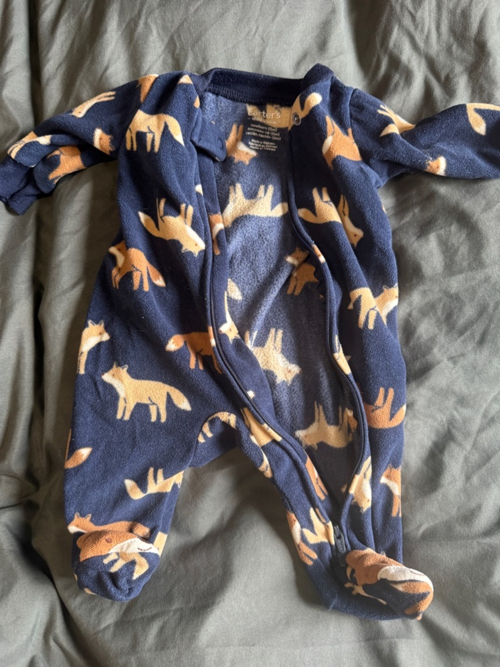 Carter's Navy and Tan Fox Fleece Footed One-Piece
